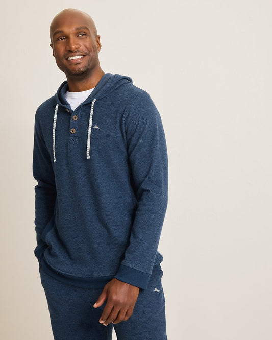 Tommy Bahama | Textured Twill Stripe Hoodie / Dark Moonlight