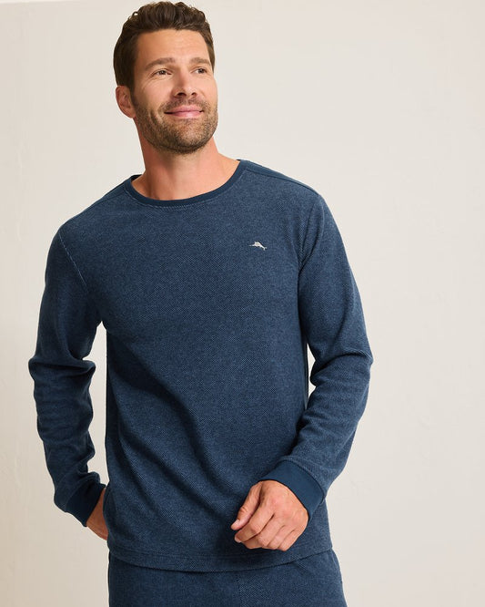 Tommy Bahama | Textured Twill Stripe Crew Long-Sleeve Top / Dark Moonlight